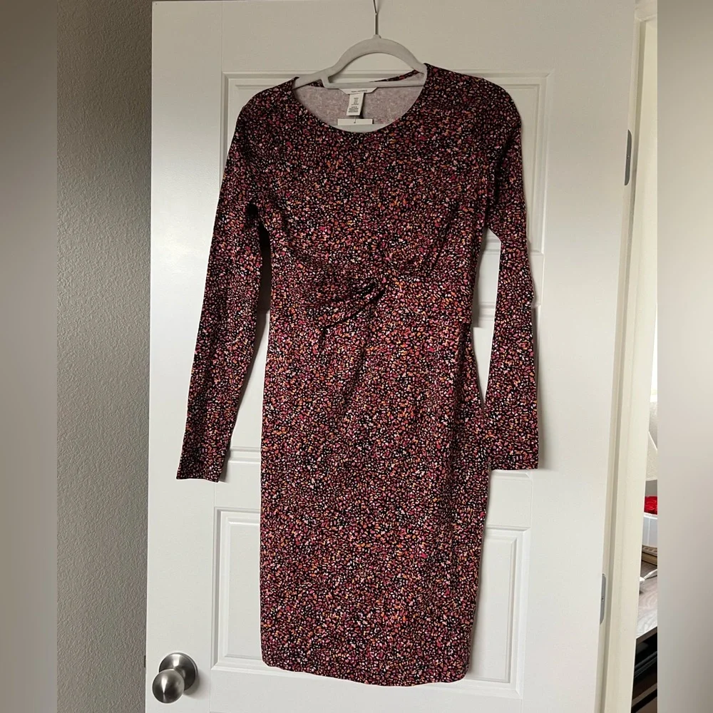 NWT H&M Women’s MAMA Maternity Colorful Speckled KNOT-DETAIL NURSING DRESS - Picture 11 of 16